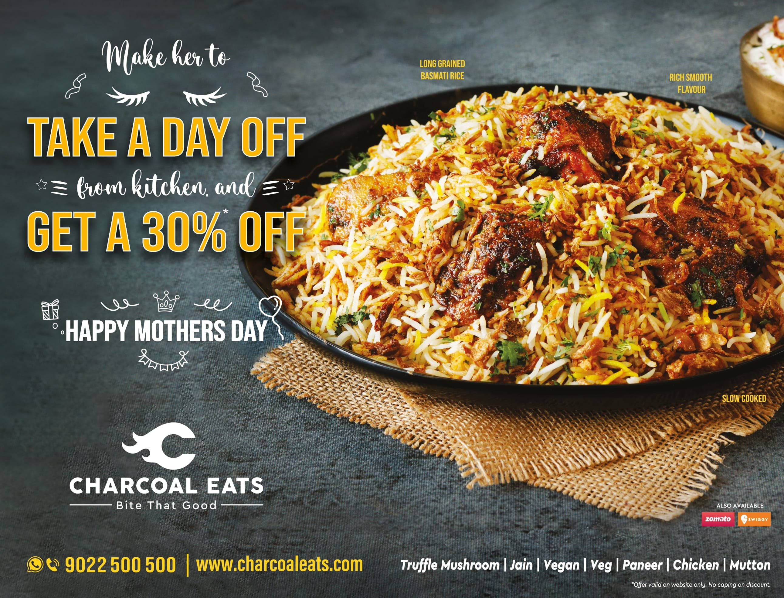 Charcoal Eats | Mother'S Day | Make Her To Take A Day Off From Kitchen And Get A 30% Off