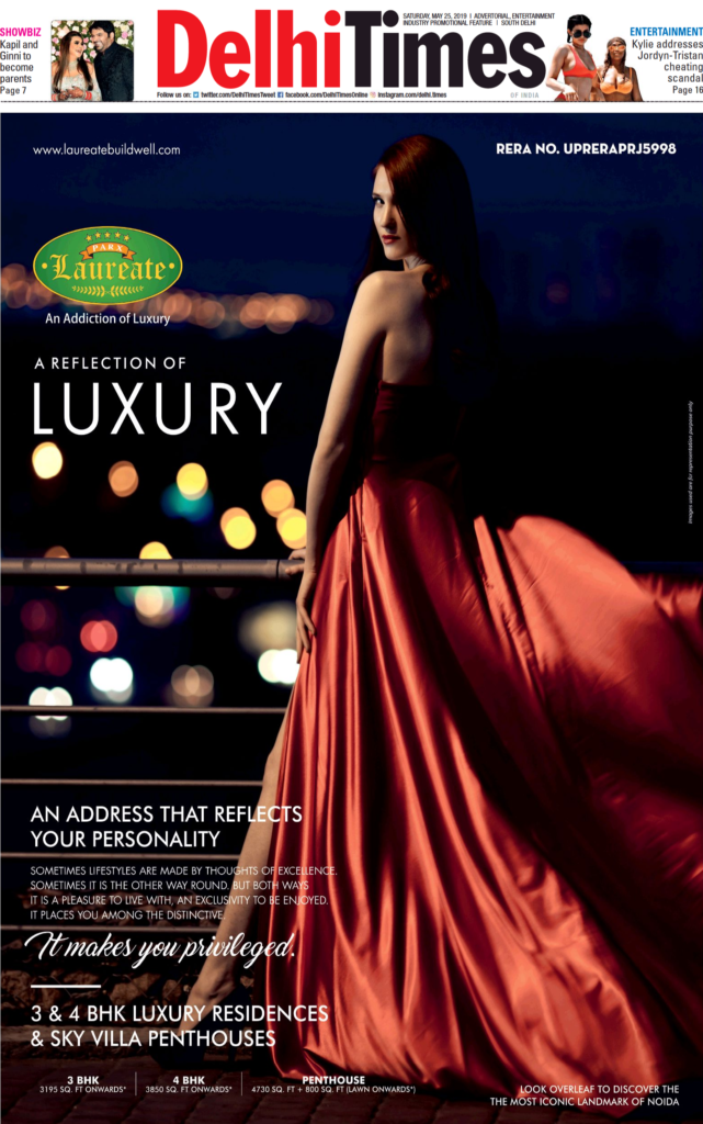 Front page advertisement in Delhi Times for Parx Laureate