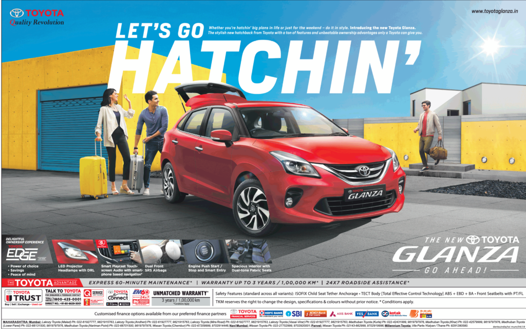 Full Page Advertisement In Times Of India Mumbai For Toyota