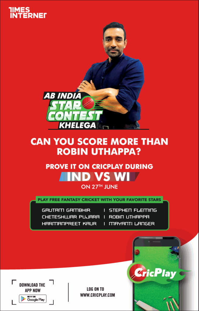 Times of India Hyderabad Advertisement for CricPlay