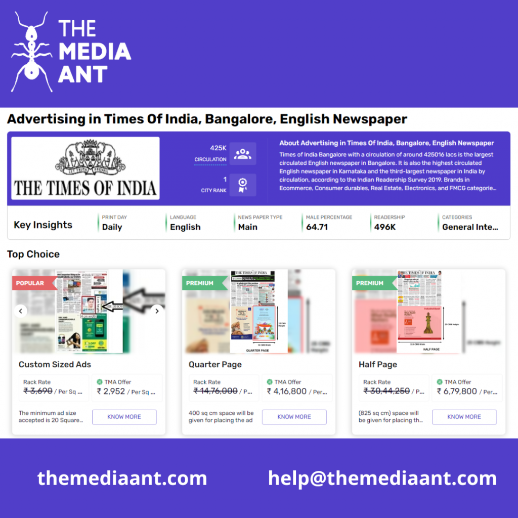 Book ads on times of india newspaper