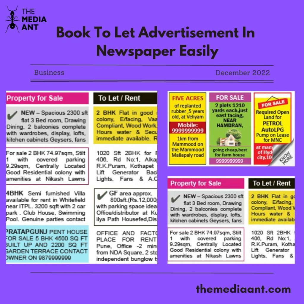 Book To Let Advertisement In Newspaper Easily