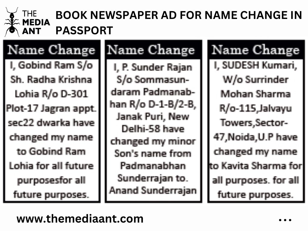 Book Newspaper Ad For Name Change In Passport