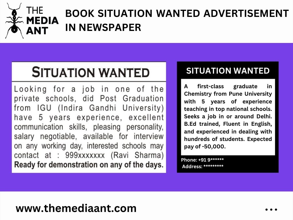 Book Situation Wanted Advertisement in Newspaper