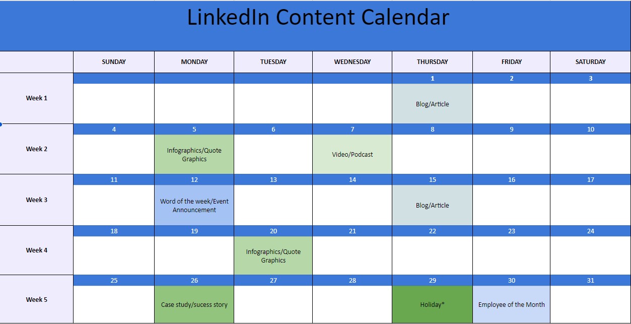 Download LinkedIn Content Calendar The Media Ant